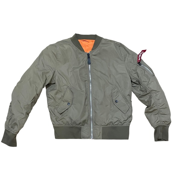 Alpha Industries MA-1 Flight Bomber Jacket Mens XL Reversible Olive Green Orange - Picture 1 of 6